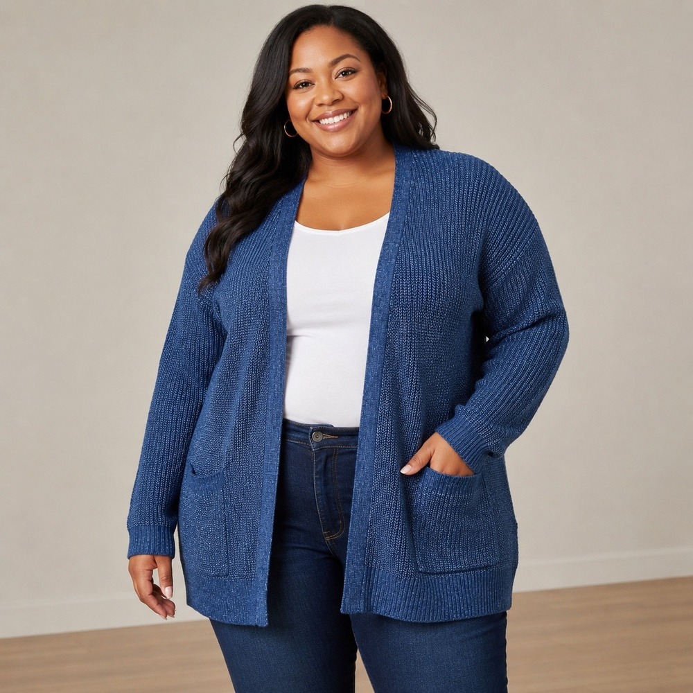 Lane Bryant Knit Cardigan Open Front Wool Blend Women's 22/24 Blue Cozy Granda